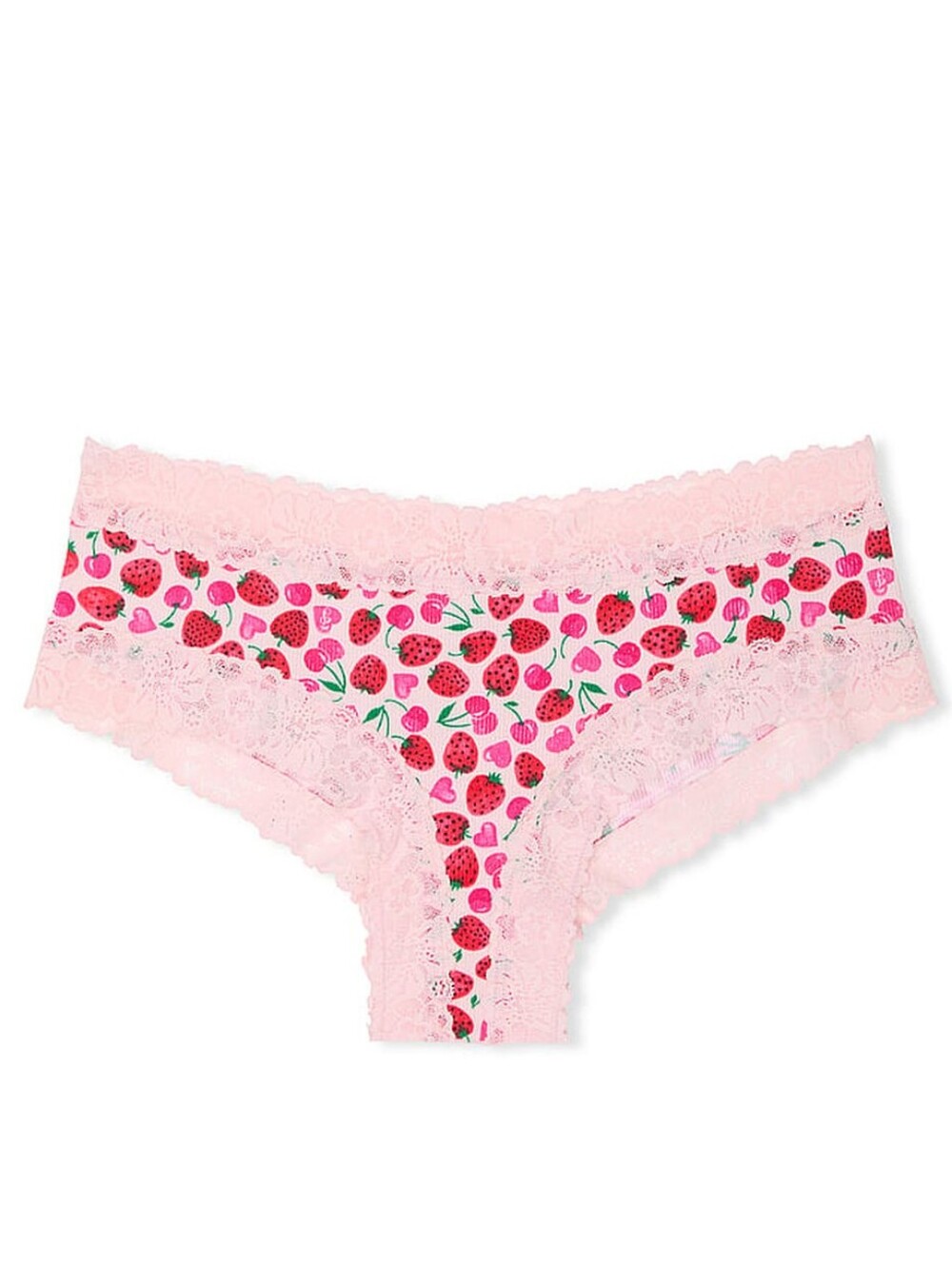 New Victoria's Secret Cotton Lace Trim Cheeky Panty Size XXL Cherries & Hearts
